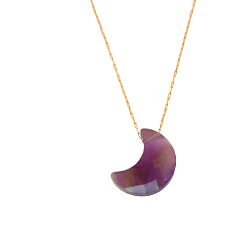 Amethyst & Pearl Necklace with Crescent Moon Carved Amethyst Necklace Set