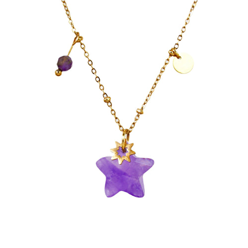 Amethyst Star Necklace & Heart Amethyst with Pearl Necklace Set