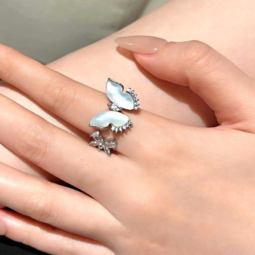 Butterfly MOP & Zircon Adjustable Ring