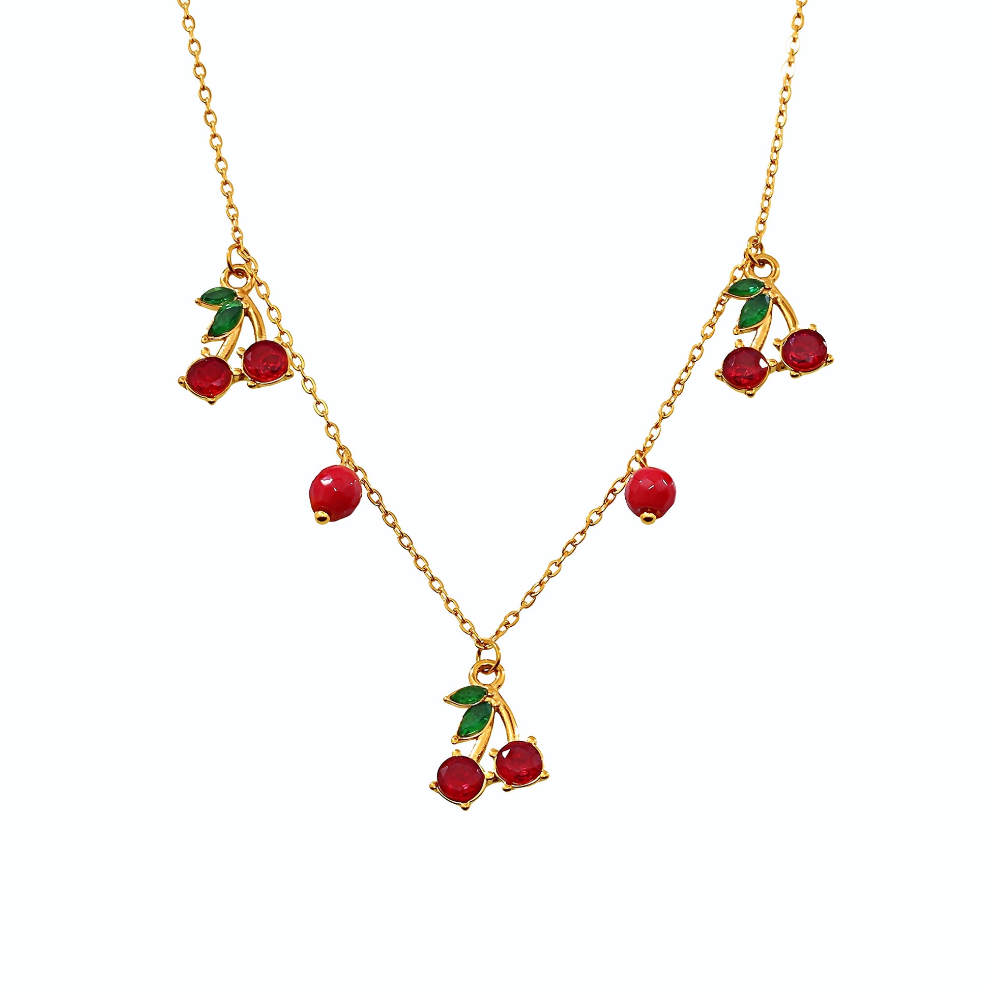 Ruby Cherry Gold Charm Necklace
