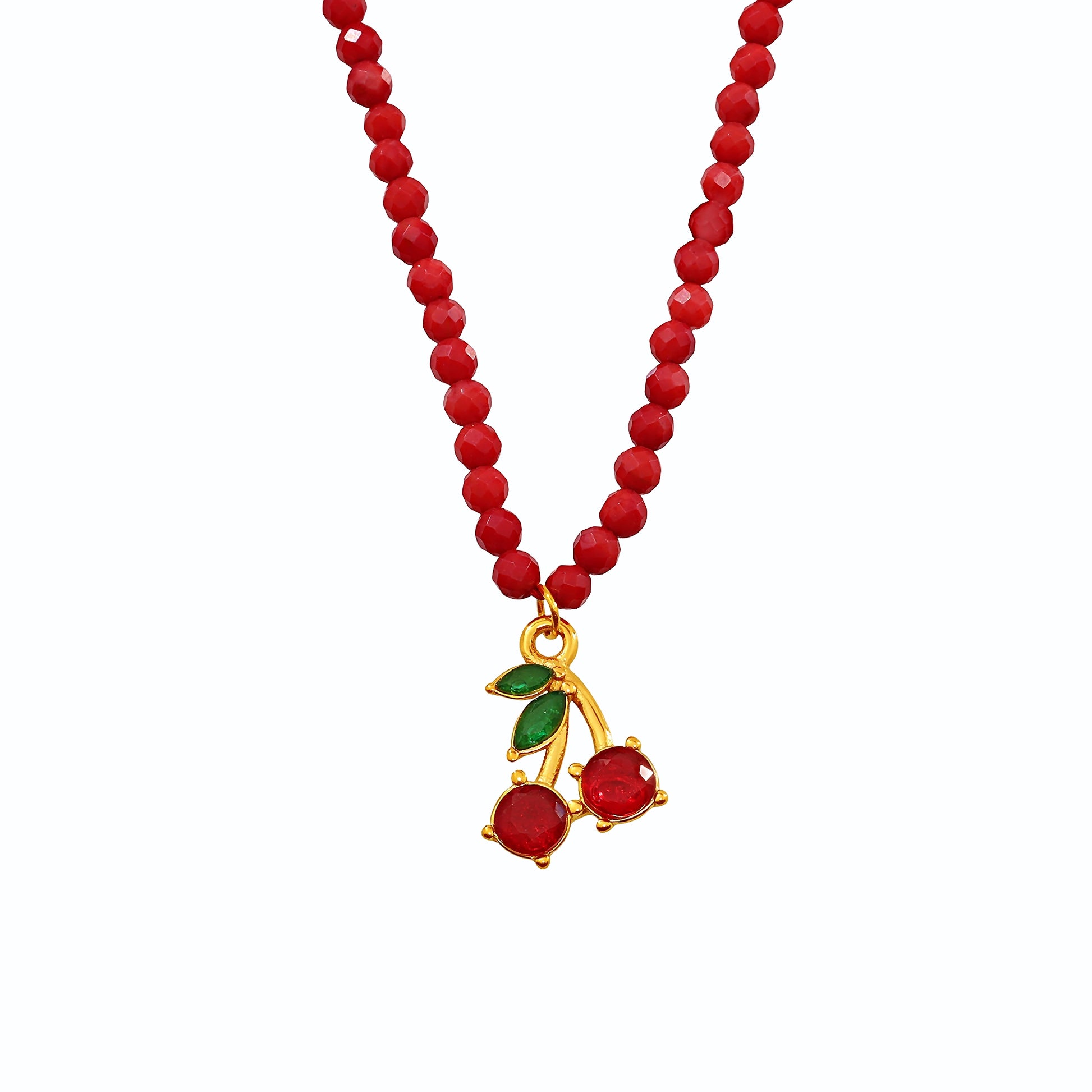Ruby Cherry Gold Pendant Necklace