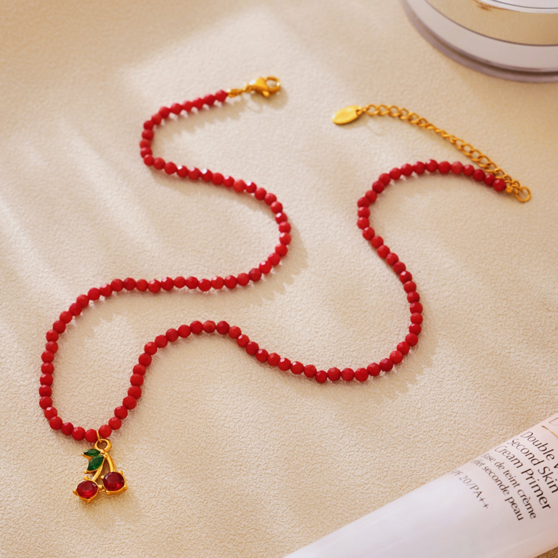 Ruby Cherry Gold Pendant Necklace