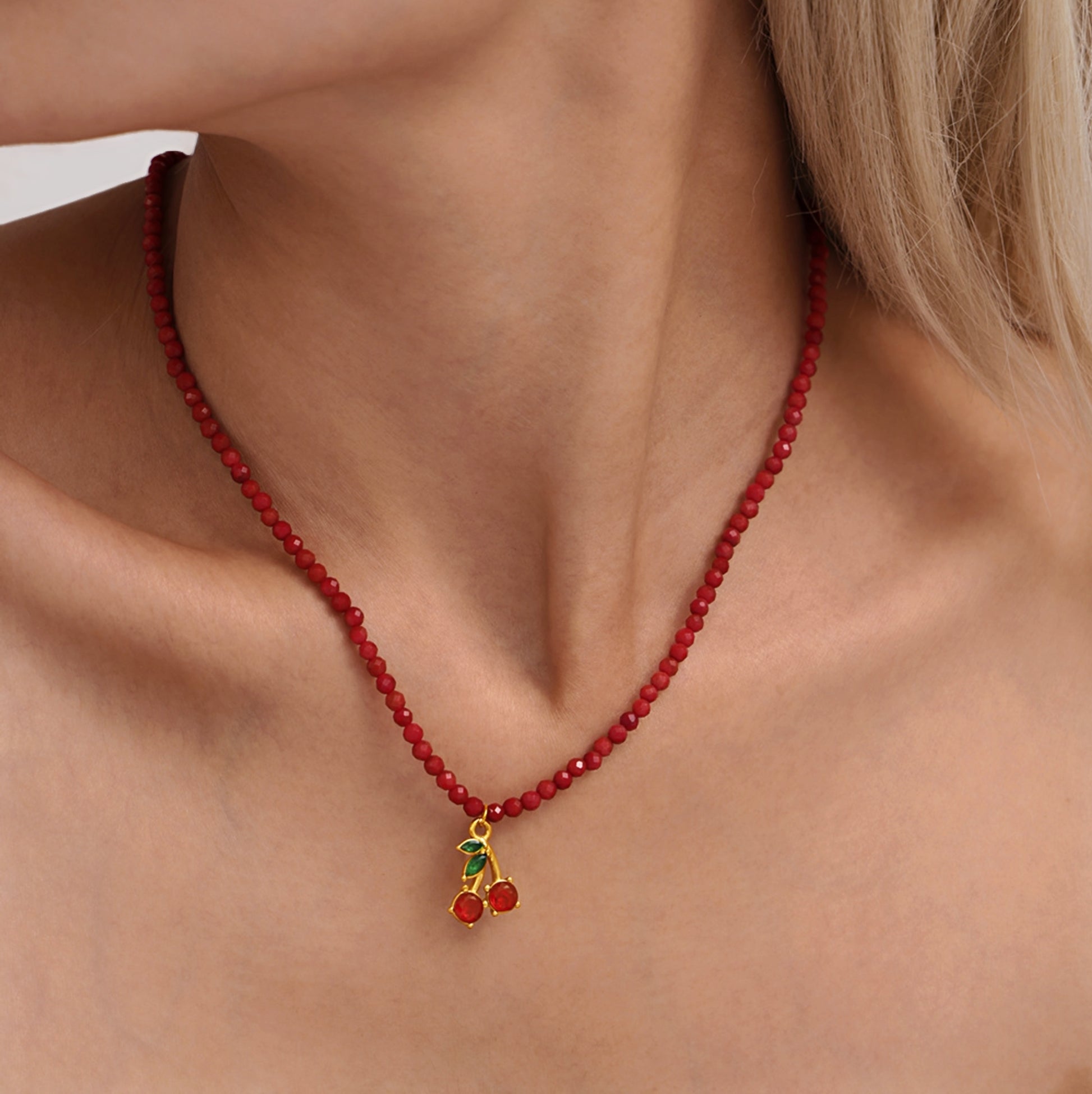 Ruby Cherry Gold Pendant Necklace