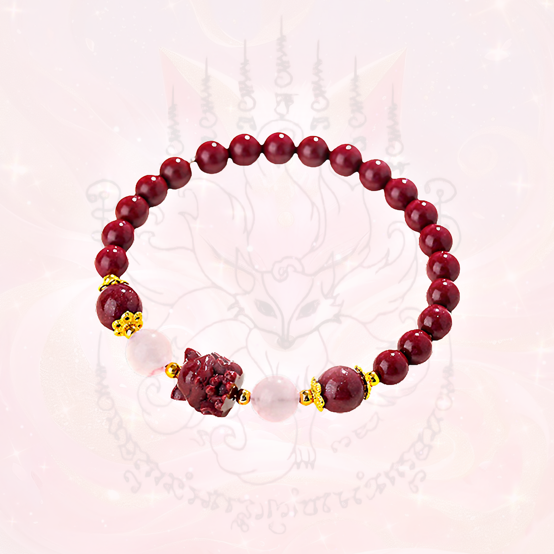 Cinnabar Fox & Rose Quartz Energy Bracelet