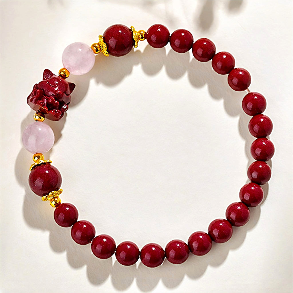 Cinnabar Fox & Rose Quartz Energy Bracelet