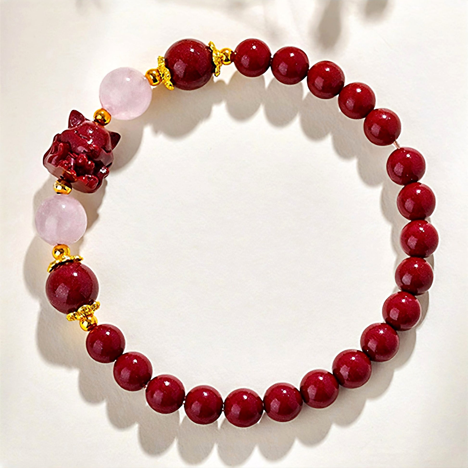 Cinnabar Fox & Rose Quartz Energy Bracelet