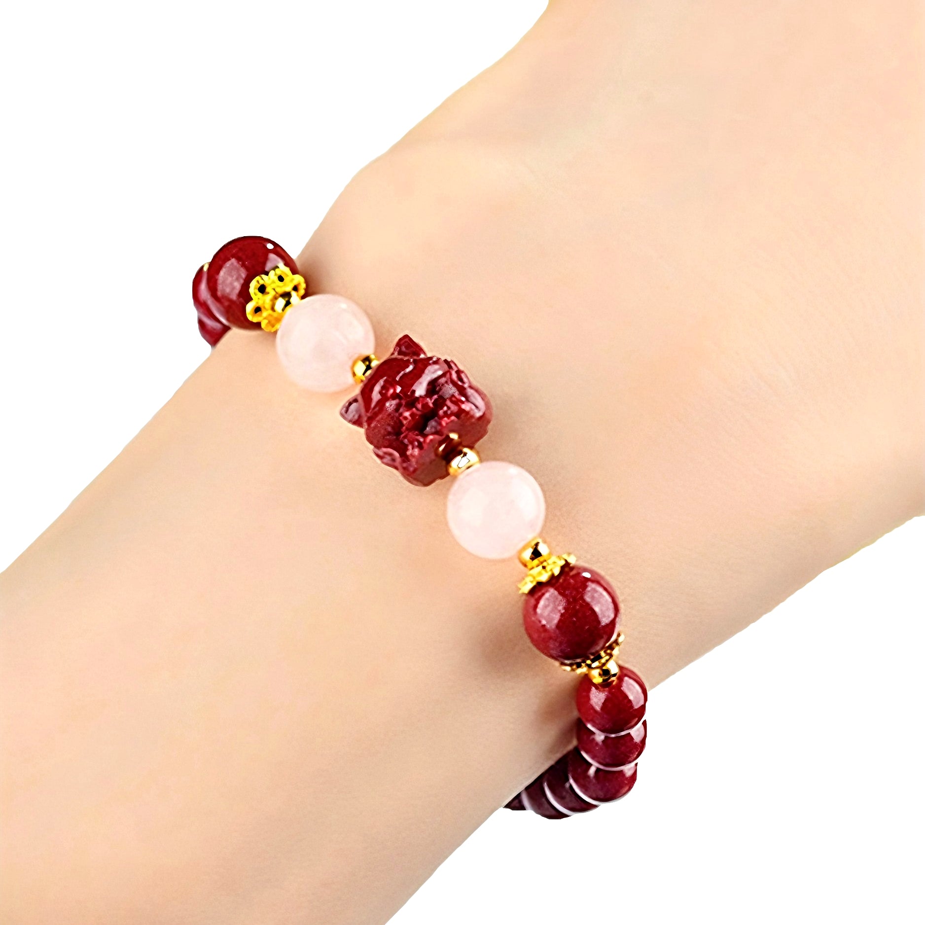 Cinnabar Fox & Rose Quartz Energy Bracelet