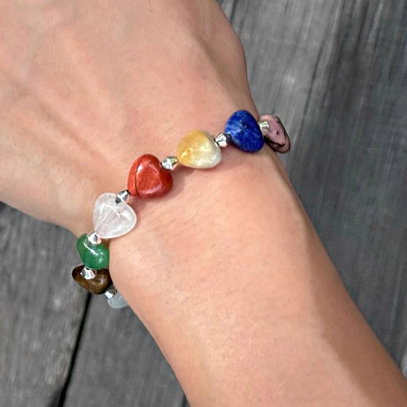 Multigemstone Natural Crystal Heart Bracelet & Necklace