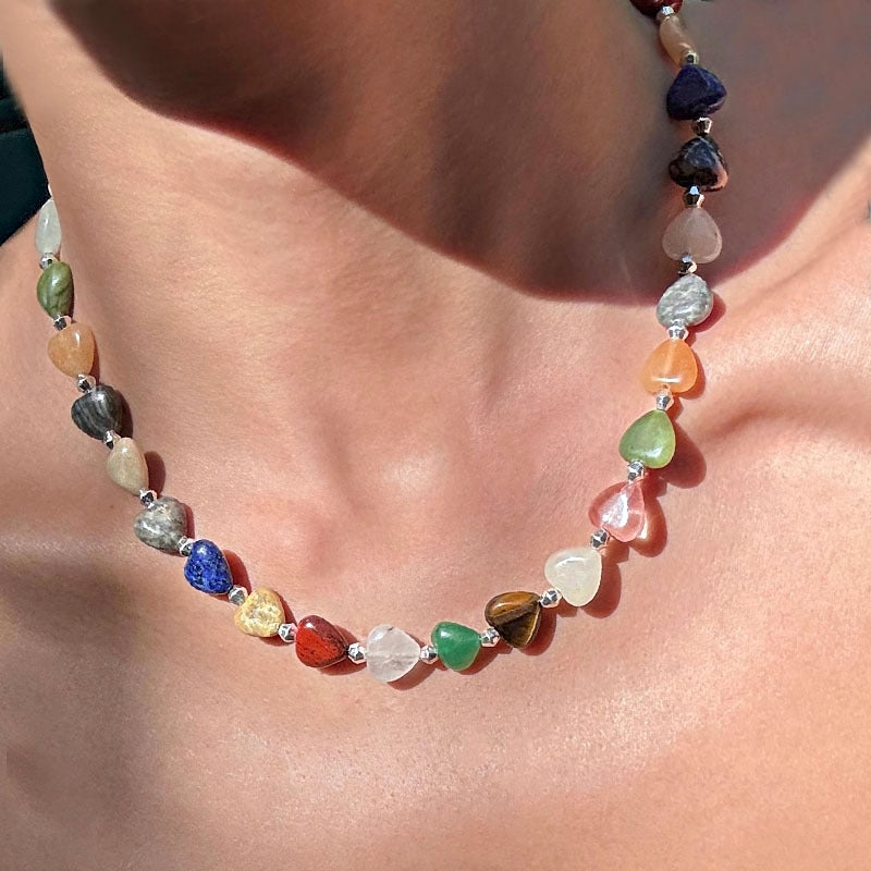 Multigemstone Natural Crystal Heart Bracelet & Necklace