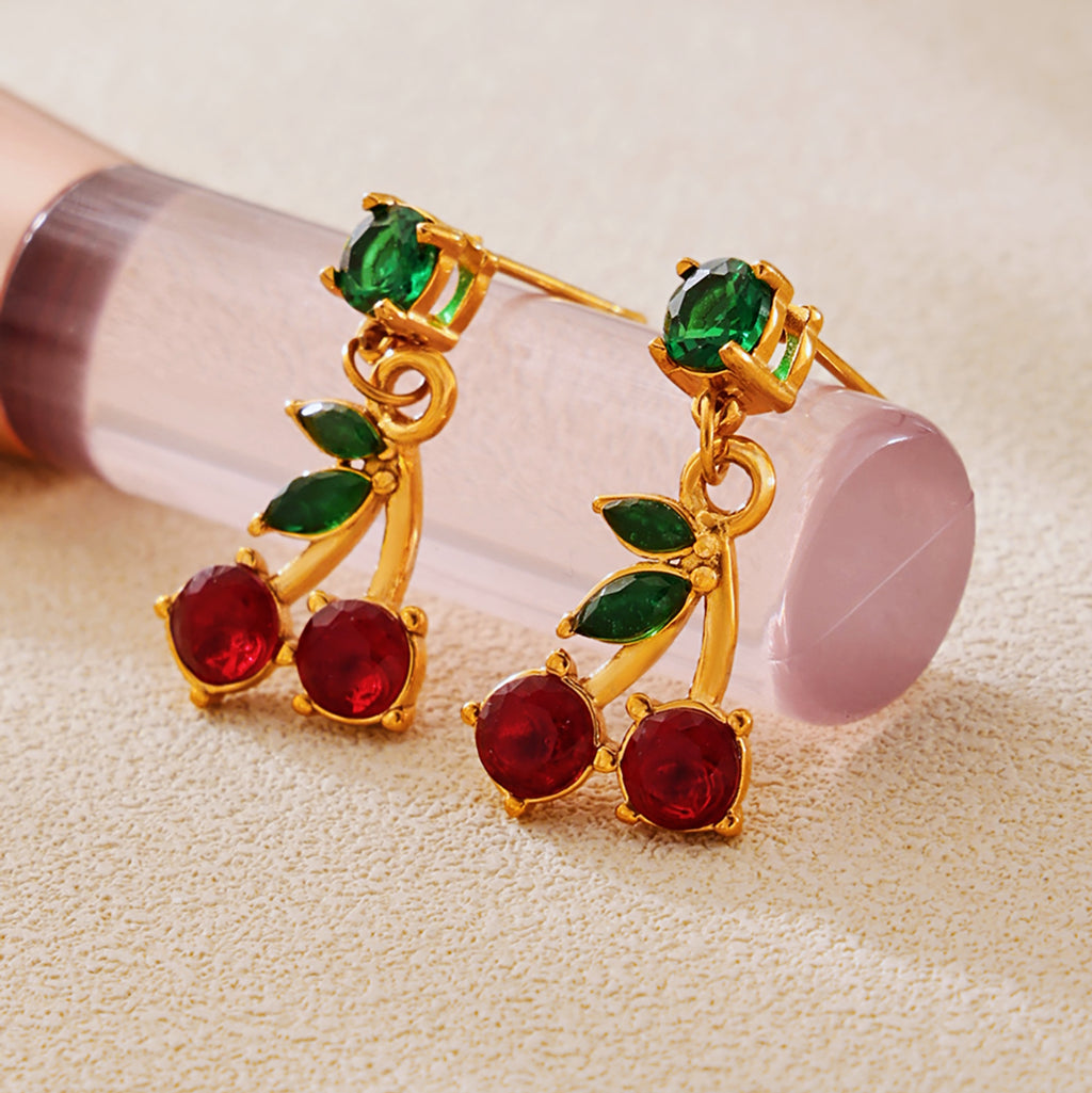 Ruby Crystal Cherry Earrings