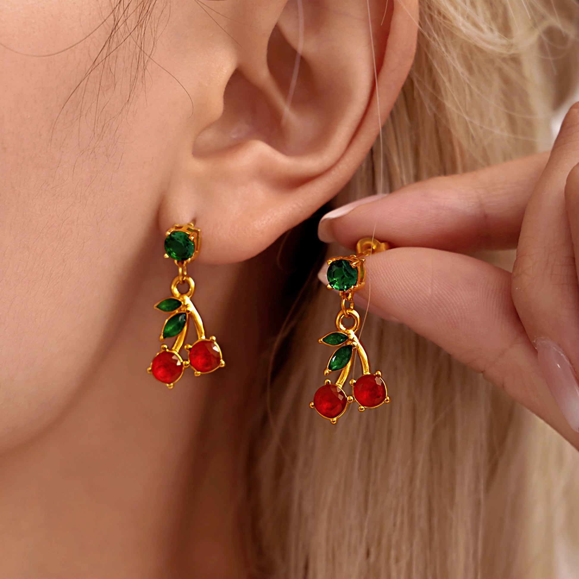 Ruby Cherry Gold Earings